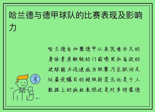哈兰德与德甲球队的比赛表现及影响力