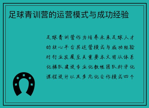 足球青训营的运营模式与成功经验