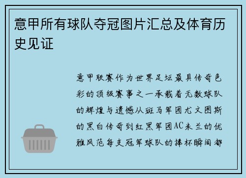 意甲所有球队夺冠图片汇总及体育历史见证