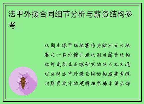 法甲外援合同细节分析与薪资结构参考